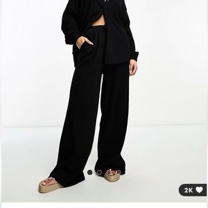ASOS Design Crinkle Shirred Waist Wide Leg Pants in Black